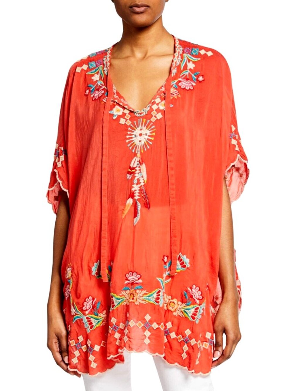 JOHNNY WAS Embroidered Dakota Poncho Tunic Top Sz Large
